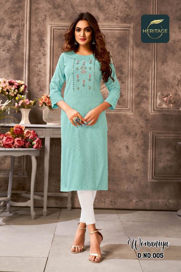 Heritage Womaniya Rayon Designer embroidery Kurti Collection